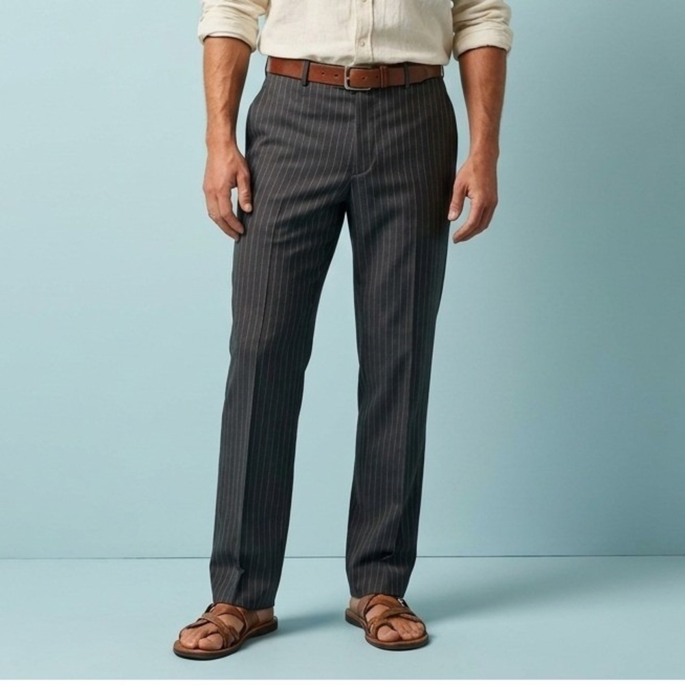 J.CREW Mens Dress Pants 34x30 Charcoal Gray Pinstripes 100% Wool